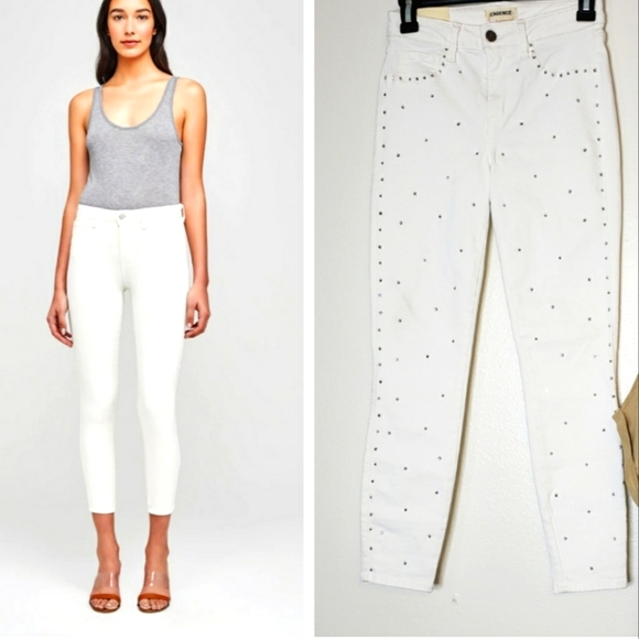 NEW L'AGENCE Margot Hi Rise Skinny Jeans Crystals Rhinestones Ankle Luxury Chic - Picture 1 of 14